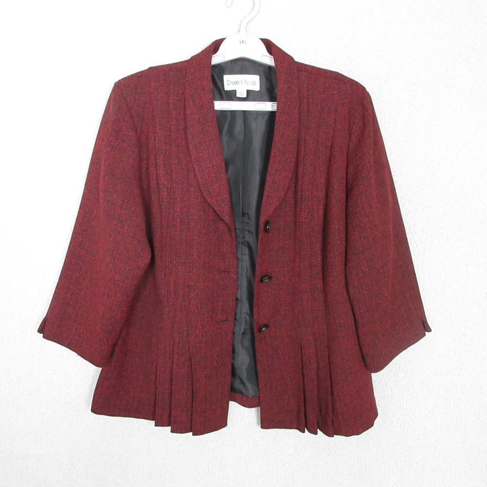 Danny & Nicole Blazer Jacket Womens 14 Burgundy Red Pleated Peplum 3/4 Sleeve